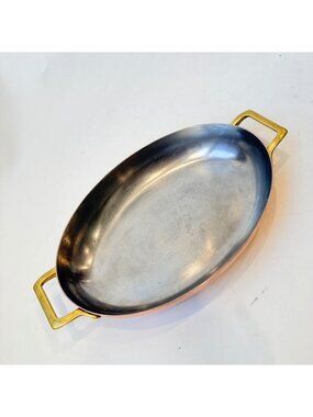 Vintage Paul Revere 1801 Copper Oval Au Gratin Pan Brass Handles USA Cookware*